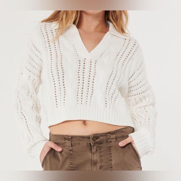 Women’s  Classic Long-Sleeve Cable-Knit Polo Sweater - Picture 2 of 5